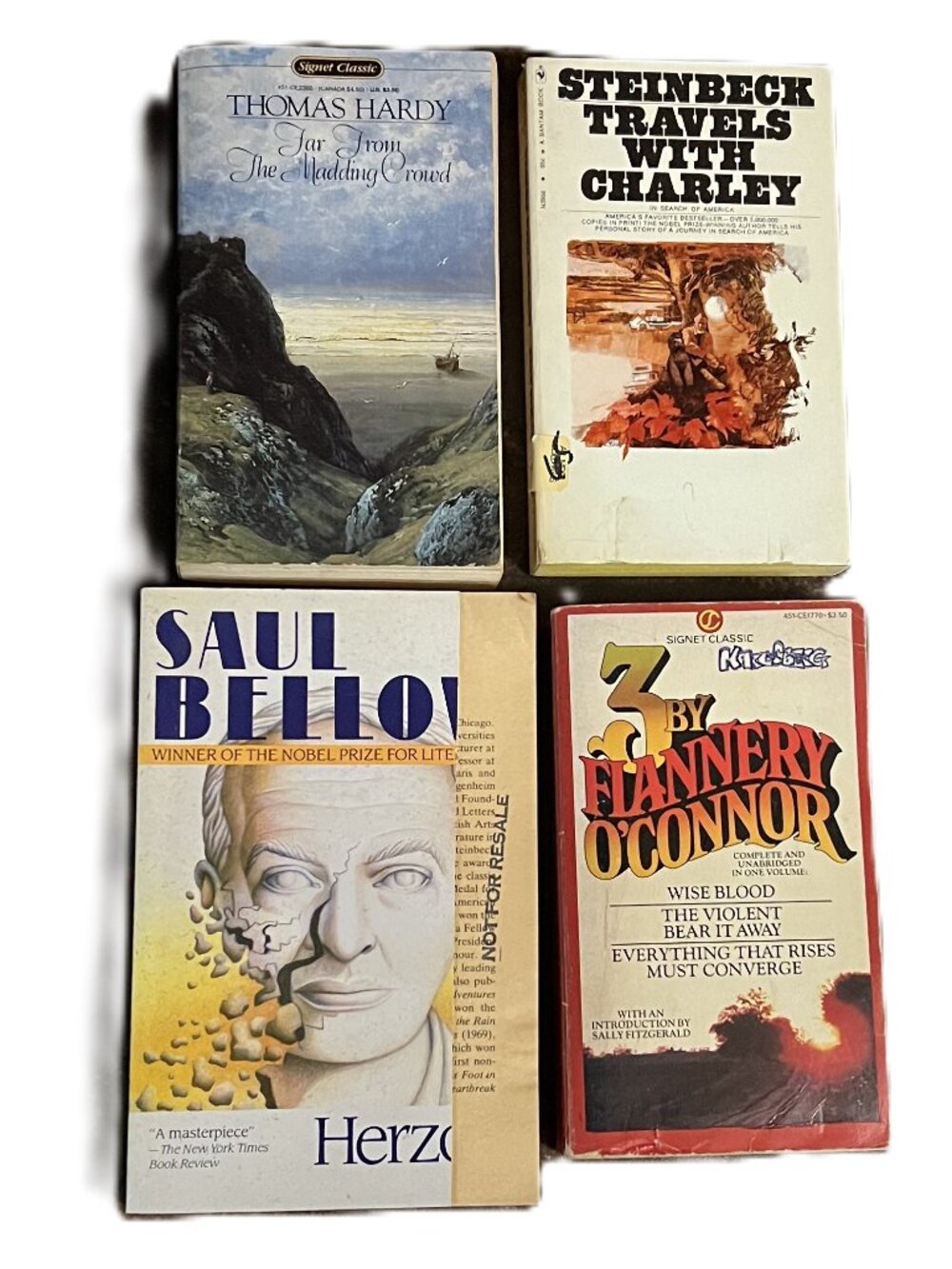 4 Classic Paperback Book Bundle: Hardy, Steinbeck, Bellow, O'Connor